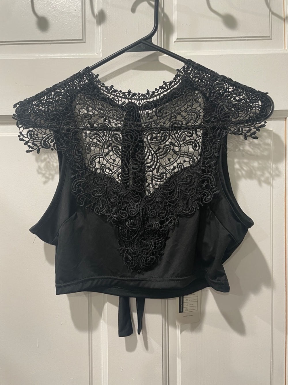 Black Lace-Front Sleeveless Crop Top